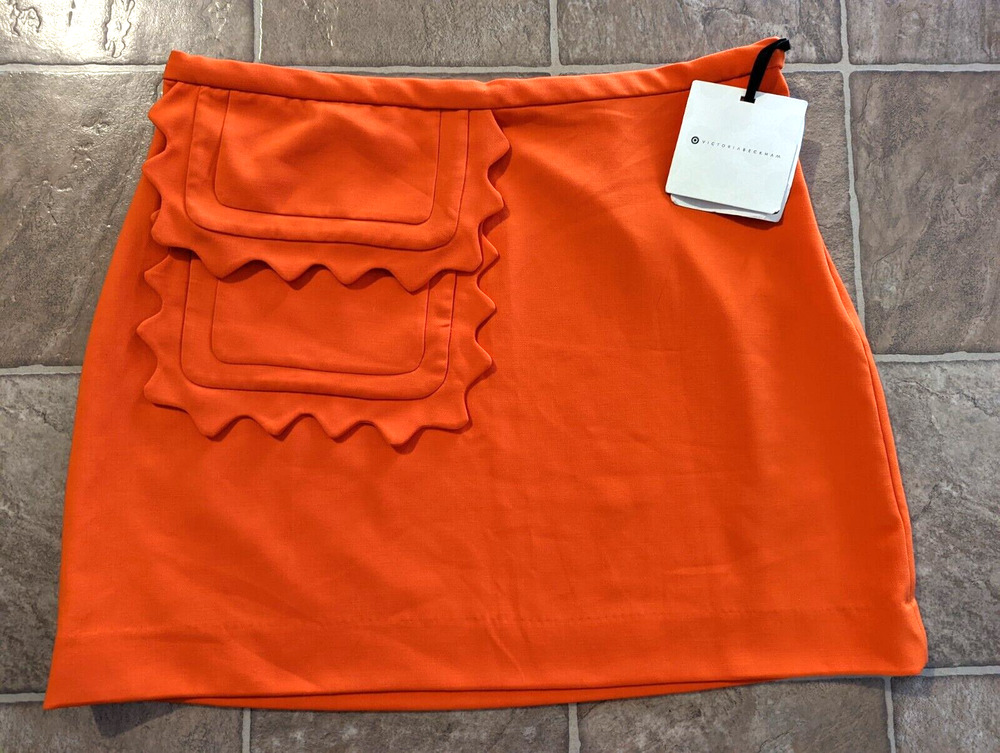 New Victoria Beckham for Target sz XL Mini Skirt orange scallop pocket 3843